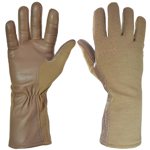 Knit Outdoor Nomex Summer Flight Gloves – Fire-Resistant Tactical Gloves for Pilots, Military, Law Enforcement & Mechanics (Tan, 9)