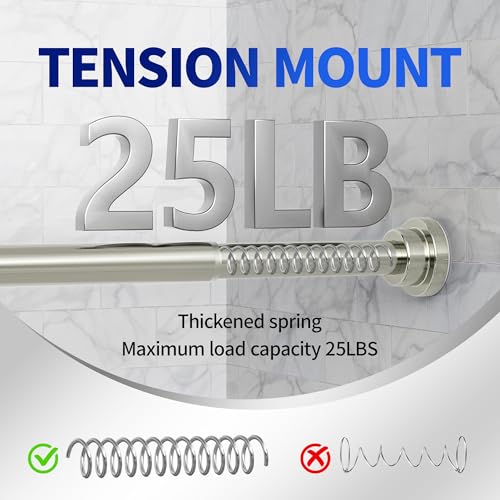 Image of Mcrbeay Shower Curtain Rod, 1 inch Diameter Heavy Duty Tension Shower Rod, Non Slip Adjustable 28-102 inch No Drill Shower Curtain Rods Spring Tension For Bathroom, Shower Stall, No Rust, Brushed Nickel