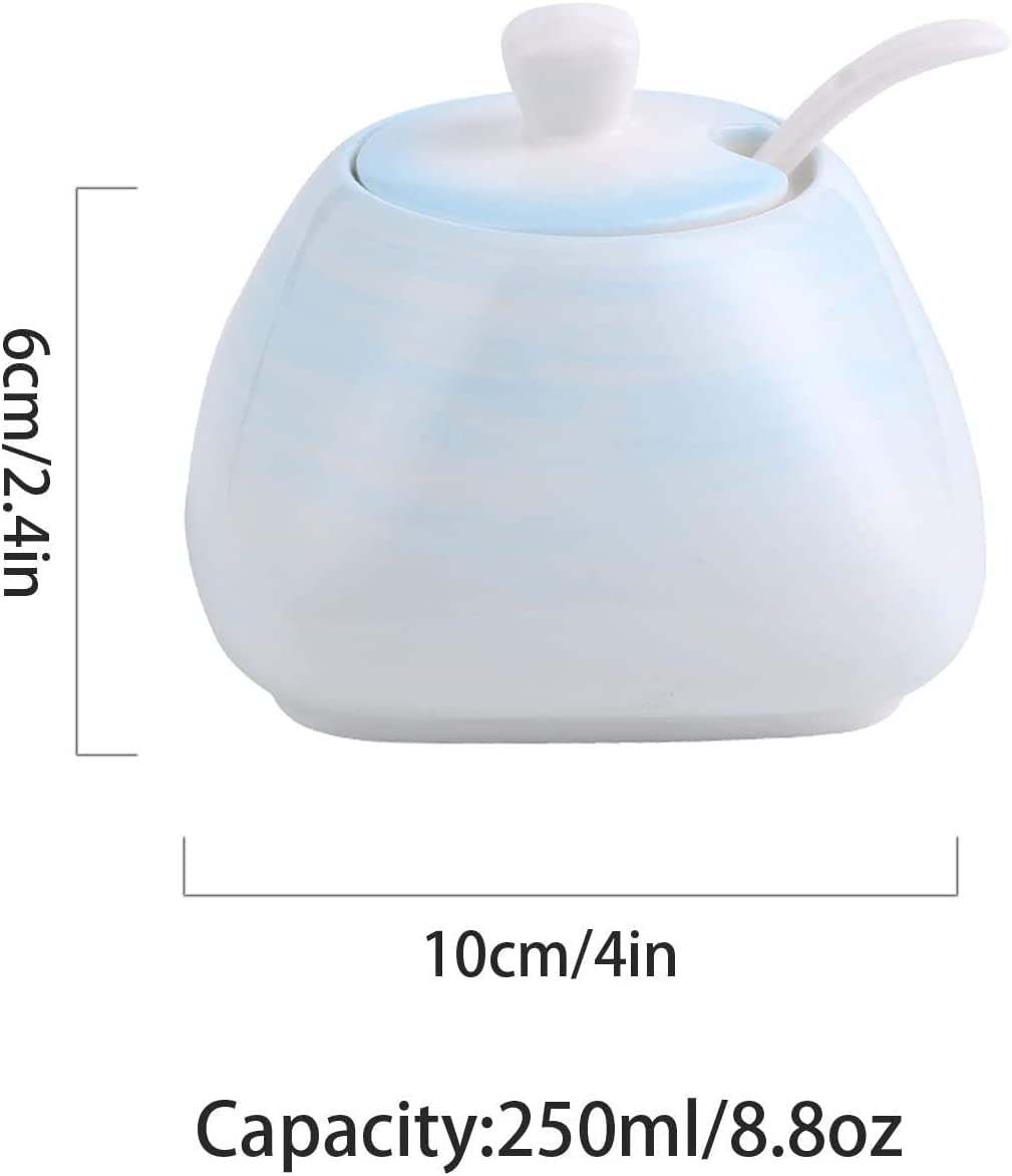 vaisselle en céramique, pots à lait, sucrier en céramique coloré avec couvercle, sucrier en porcelaine avec cuillère, petit pot à sel, pot de rangement, pour café-bar, restaurant-bleu-pot simple, une