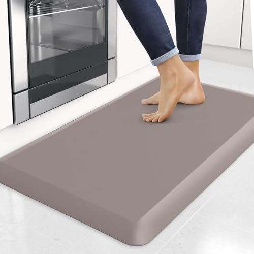 Image of 4 /5 Inch Thick Kitchen Mats for Floor, StepRite Kitchen Rug for Standing Desk, Non-Slip, Thicker, Stain & Water Resistant, Comfort Anti Fatigue Floor Mat for Home, Kitchen, Office - Khaki,32 * 20''