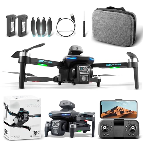 Drone com Câmera 4K, Controle Remoto, Drone MAX com Câmera HD, 90 Minutos de Autonomia, 100m de Alcance Gps Profissional Drone Fpv, Brinquedos Educativos, Dobrável e Portátil (XT606)