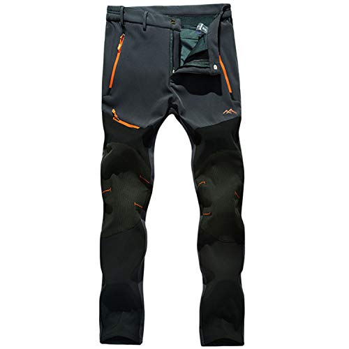LUI SUI Pantalones para Caminar al Aire Libre con Forro Polar Softshell para Hombre, Pantalones de esquí de Senderismo cálidos y cálidos con Bolsillos con Cremallera