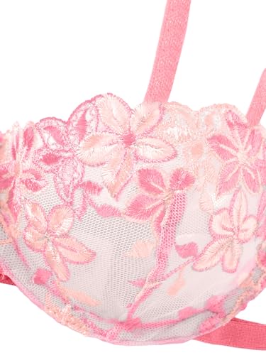 Image of Lilosy Sexy Tie Side Cute Underwire Push Up Strappy Embroidered Mesh Sheer Lingerie Set