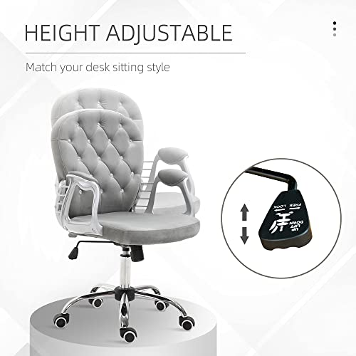 Vinsetto Vanity Middle Back Office Chair Tufted Backrest Swivel Rolling Wheels Task Chair With Height Adjustable Comfortable With Armrests, Grey #TOP3
