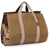 INNO STAGE Firewood Log Carrier Tote Bag with Super Strong Double Straps for Reinforce, 16oz Waxed Canvas Heavy Duty & Long Lasting for Wood Hay Hauling for Fireplace or Outdoor Camping-Khaki Color