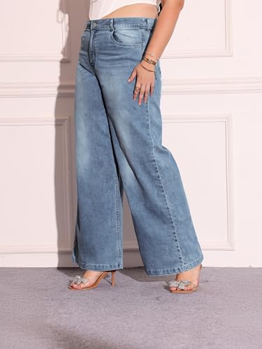 Image of Miss Chase A+ Women's Wide-Leg High Rise Regular Length Stretchable Denim Jeans