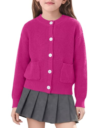 Image of Girls Cardigan Chunky Knit Uniform Sweater with Pockets 5-14Y