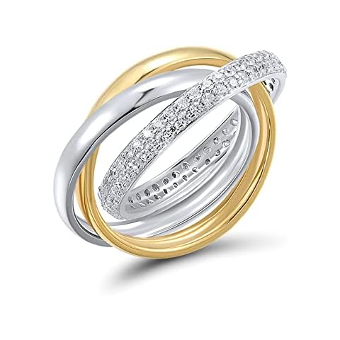 Santuzza 925 Sterling Silver Twisted Two-Color Simulated Diamond Ring Cubic Zirconia Ring for Women (8) Cover