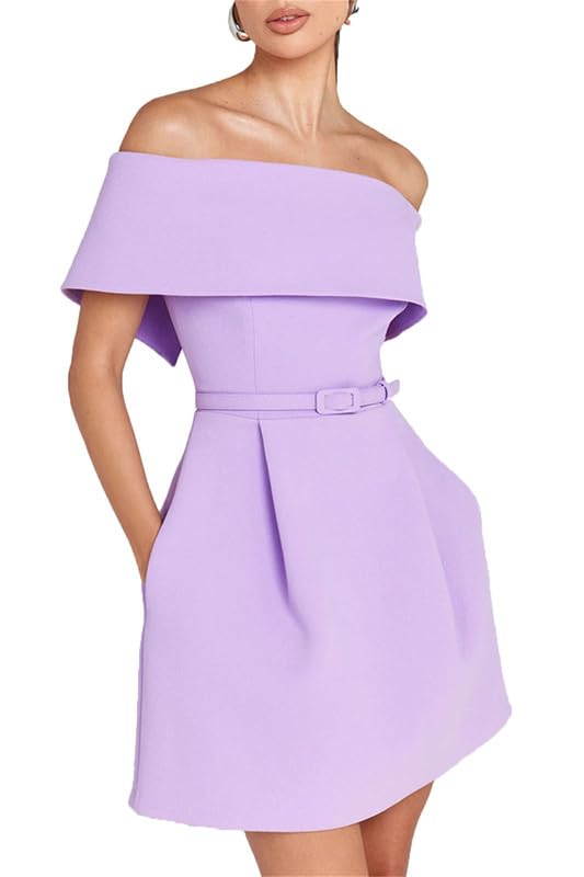 Robe Courte Bustier Sexy à épaules dénudées et à Volants pour Femme 2024 avec Ceinture