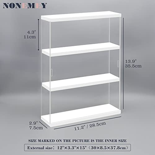 NONEMEY Acryl Vitrine Schaukasten mit Licht 3 Stufen Transparent Display Case Box für Modellautos Figuren Collectibles Weiß 30x8.5x37.8cm