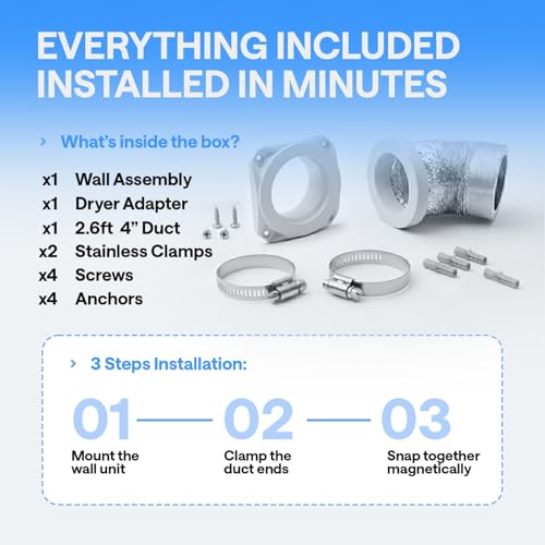 Image of Magnetic Dryer Vent Kit for Tight Spaces - Self-Aligning Mag-Snap Connector, Heat Resistant & Flame Retardant ABS, Airtight Seal, Includes 4 inch x 2.6ft Flexible Duct & Clamps