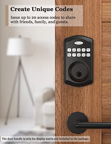 Keyless Entry Door Lock, Hutools Electronic Keypad Deadbolt Lock, Auto Lock, 1 Touch Locking, 20 User Codes, Back Lit, Easy Installation For Front Back Door, Matte Black #TOP2