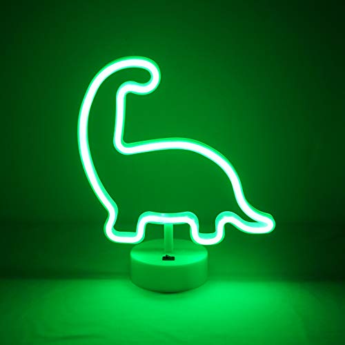 Image of Dinosaur Neon Sign Night Light, USB & Battery Operated Glowing Neon Decorative Green Color LED Light Wall Decor for Room Party Bar Decorations (Dinosaur D)