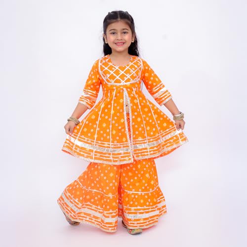Image of LITTLE GINNIE Girls Kurta Sharara Set | Traditional Ethnic Wear for Kids