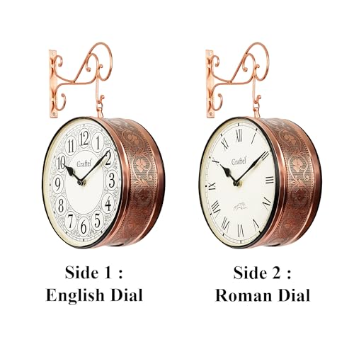 Image of CRAFTEL Double Sided Station Wall Clock Electroplated Rose Gold | English Roman Numerals Aluminum Dial | Gift for Home Hall Living Room | Dial 12 Inch - Rose Gold - 365 Days Warranty |
