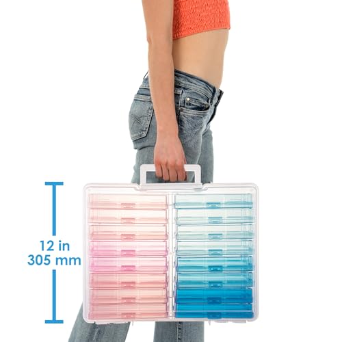CraftGenes Photo Storage Box, Colorful 16 inner 4''×6'' Picture Storage Containers with Handle for Crafts Scrapbooking Stationery, Seed, Arts Supply&Sewing Supplies