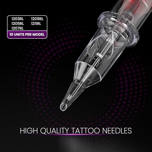 Image of Wormhole Tattoo Cartridge Needles 50PCS Disposable # 12 Round Liner Tattoo Needle Cartridges Mixed 3RL 5RL 7RL 9RL 11RL with Standard Rotary Tattoo Machine for Ultra-Fine Line and Tattoo Detailing