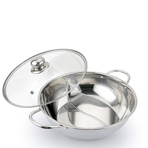 TOPBATHY Stainless Steel Hot Pot Shabu Shabu Yin Yang Hot Pot Cooking Pots With Glass Lid Cookware Mandarin Duck Hot Pot For Home Kitchen