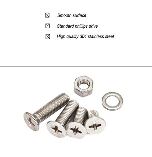 binifiMux 940pcs M2 M3 M4 M5 Phillips Countersunk Flat Head Machine Screws Hex Nuts Flat Washers Assortment