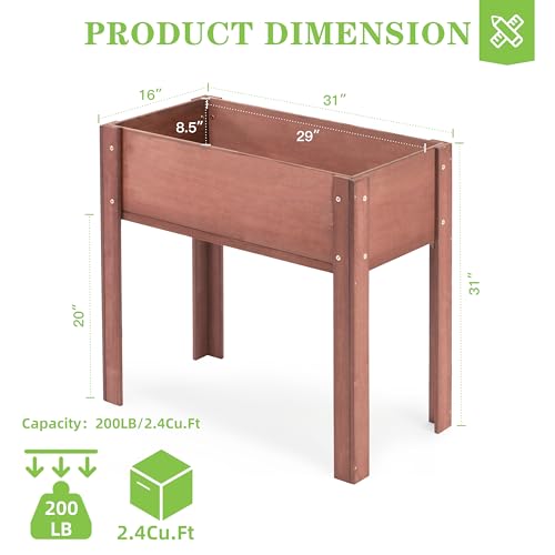 Image of Raised Garden Bed with Legs, 31x16x31'', Outdoor Wood Elevated Planter Box, Thick Legs, w /Liner