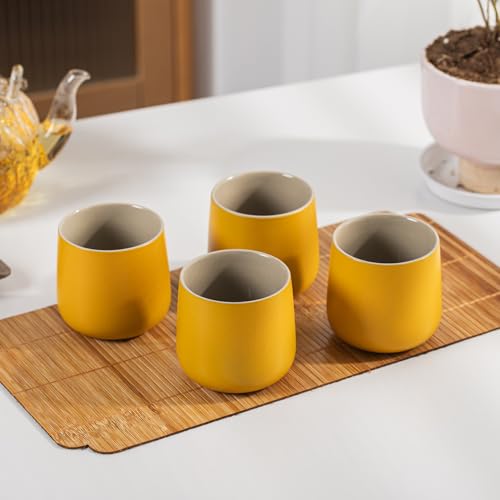Image of TEANAGOO Japanese Tea Cup, 7.2Oz / 205 ml,Yellow, H18, 4 Pcs /box, Japansese Cups,Chinese Tea Cups, Occupied Japan Tea Cups