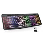 TECURS Wireless Keyboard QWERTY UK Layout, 2.4G Wireless Gaming Keyboard, LED Backlit, Ergonomic, Quiet, Rechargeable, Full Size Keyboard with Multimedia Keys for Computer/PC/Laptop/MAC/Windows