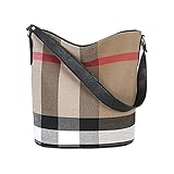 JOTHIN Tote Bag for Women Designer Handbags Canvas Plaid Purses and Handbags Bucket Bag Shoulder Bag(Black)