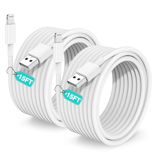 Hcoob 15 FT iPhone Charger Cord Extra Long, [Apple MFi Certified] Lightning Cable 5M, 2.4A Long iPhone Charger Cable Fast Charging Cable 15 Foot for iPhone 14/14pro/13/12/11/11Pro/X/XR/XS Max/8-White by Hcoob - Used condition - US$13.20