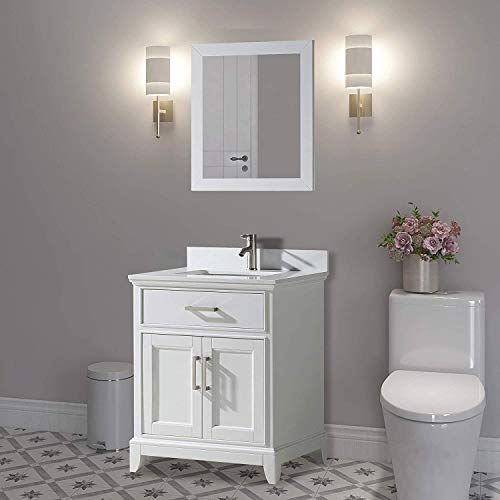 Vanity Art 24 Inches Single Sink Bathroom Vanity Set White Super Phoenix Stone Top 1 Dove-Tailed Drawer 1 Shelf Undermount Rectangle Sink Cabinet With Free Mirror Va1024-W #TOP6