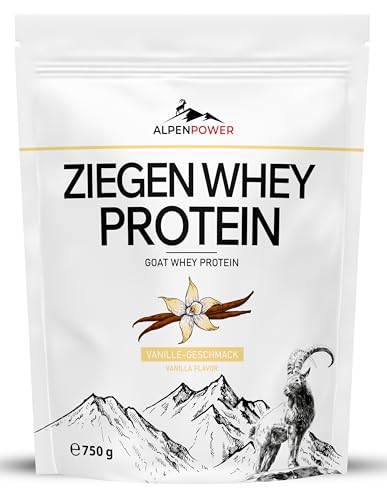 AlpenPower Ziegen Whey Protein Pulver 750g Vanille | Premium Molkenprotein aus Ziegenmilch | Leicht Verdaulich | Natürliche Proteinquelle für Muskelaufbau | Fitness & Regeneration