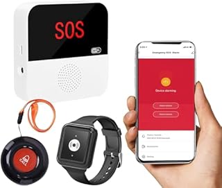 ChunHee WiFi Notrufknopf für Senioren Notfallarmband Emergency Alert System für Senioren Patienten Behinderte Ältere 1 Notrufknopf 1 Notruf Armband 1 Receiver(unterstützt nur 2.4GHz Wi-Fi)