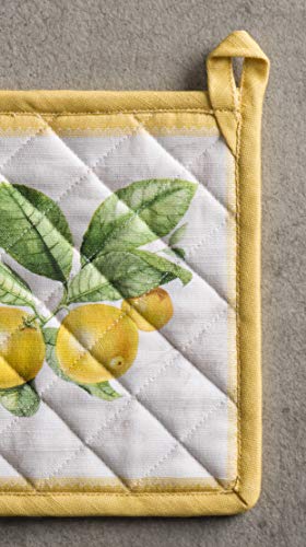 Maison D' Hermine Oven Mitt + Pot Holder 100% Cotton Heat Resistant Kitchen Oven Gloves (7.5"X13") & Hot Pads (8"X8") For Gifts, Chef, Women & Men Microwave, Limoncello - Spring/Summer #TOP6