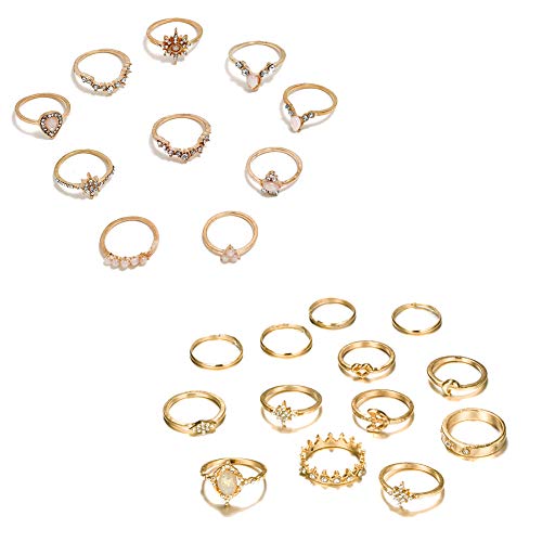 CSIYANJRY99 23 Pcs Boho Gold Star Moon Knuckle Ring Set for Women Teen Girls,Vintage Stackable Midi Finger Rings Set (P)