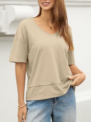 Image of UNCLECAT Womens V Neck T Shirts Summer Trendy Loose Fit Casual Tops Tees