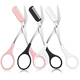 Guduling 3-Piece Eyebrows Scissors,Scissors for Eyebrows Trimming,with Eyebrow Razor, Professional Eye Brow Scissor for Women with Comb,Hair Removal Beauty Accessories(Black, Pink, White)