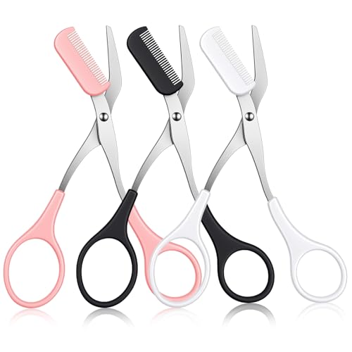Guduling 3 Stück Eyebrow Scissors Augenbrauenschere mit Kamm Augenbrauen Kamm Professionelle Edelstahl Augenbrauen Schere für die Augenbrauenformung zu Hause oder im Salon (Schwarz Rosa Weiß)