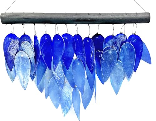 Bellaa Outside Wind Chime, Colorful Aqua Blue Capiz Seashells Outdoor Home Decor Windchimes Garden Patio Backyard Farmhouse Home Decor 24490