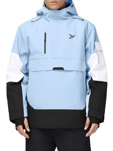 HOTIAN Herren Skijacke Warm Winterjacke Wasserdicht Atmungsaktiv Snowboardjacke Winddicht Funktionsjacke mit Abnehmbarer Kapuze Blue L