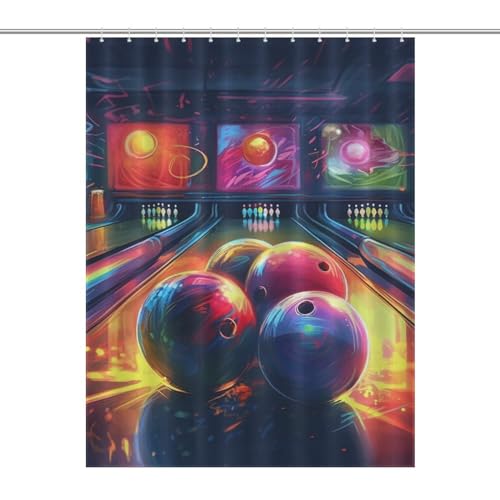 Rideau de douche tissu rustique lavable extra long 140x183 avec crochets bowling