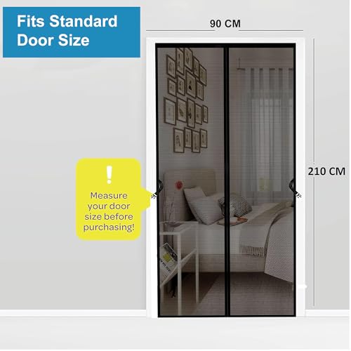 Image of KARP Fiberglass Mosquito Net for Door with Stay-Open Buckle (90 cm X 210 cm, Black) | Auto-Closing Insect Screen Full Frame Hook & Loop for All Door Types