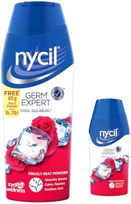 Nycil Germ Expert Prickly Heat Powder, 150gm+50gm, Assorted Fragrances (Cool Gulabjal)