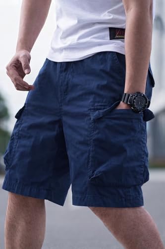 Image of Men Cotton Cargo Shorts Casual Regular Fit Knee Length Multi Pocket Utility Shorts for Travel Outdoor Summer Wear Comfortable Durable Daily Use