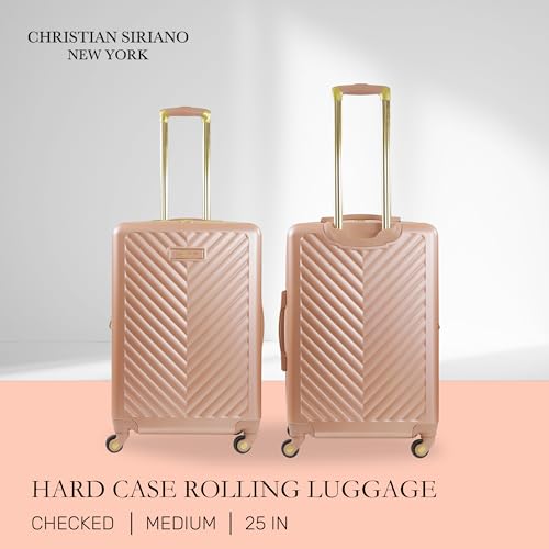 Concept One Christian Siriano New York 25 Inch Rolling Luggage, Addie Hardshell Suitcase with Spinner Wheels, Rose Gold2