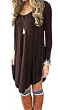 POSESHE Womens Basic eLong Causal Tunic Top Mini T-shirt Dress Coffee M