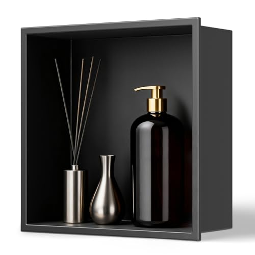 Rhyvorax Stainless Steel Wall Niche 33 * 33 * 10cm Black Shower Niche Single Shelf Storage Wall Insert Storage Embedded Ready Shelf For Bathroom Kitchen Office Bedroom