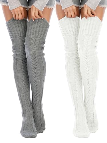 Leoparts Women's Cable Knit Thigh High Boot Socks