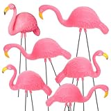 Geelin 6 Pcs Pink Flamingos Yard Decorations, 18.5' Tall Mini Plastic Flamingo Statue with Metal Legs for Sidewalks, Outdoor Garden, Luau Party, Tropical Party Decor, Lawn Ornaments