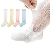 Baby Toddler Girl Knee-hight Lace Socks Kids Thin Mesh Princess Mary Jane Dress Socks Tube Uniform Stockings 4 Pairs (US, Age, 6 Months, 12 Months, Butterfly lace)