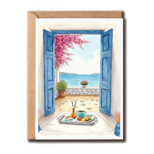 NoNi93Art Breakfast In Greece Card - Greece Birthday Card - Gift For Any Occasion - Funny - Travel Lover - Gift For Family Friend