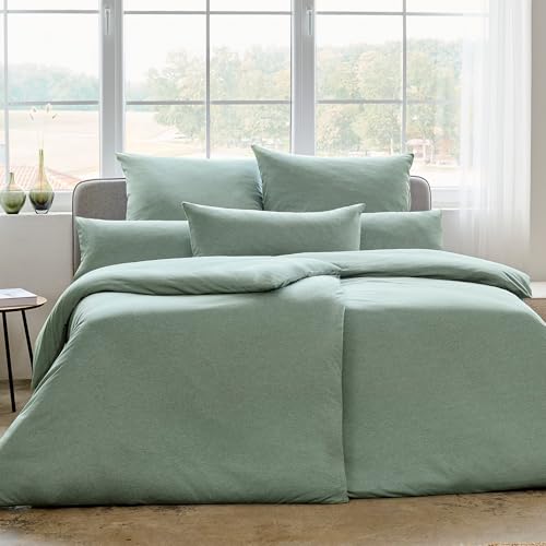 ESTELLA Mako Interlock Jersey Uni Bettwäsche | 100% Baumwolle | trocknerfest und bügelfrei | 135x200 cm + 80x80 cm | Farbe: Mint